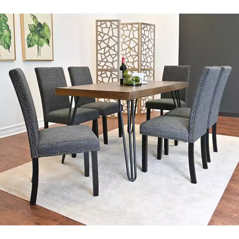 Ensemble de salle à manger Amisos 7 pièces, table à manger Hairpin avec 6 chaises, 3 options de couleur