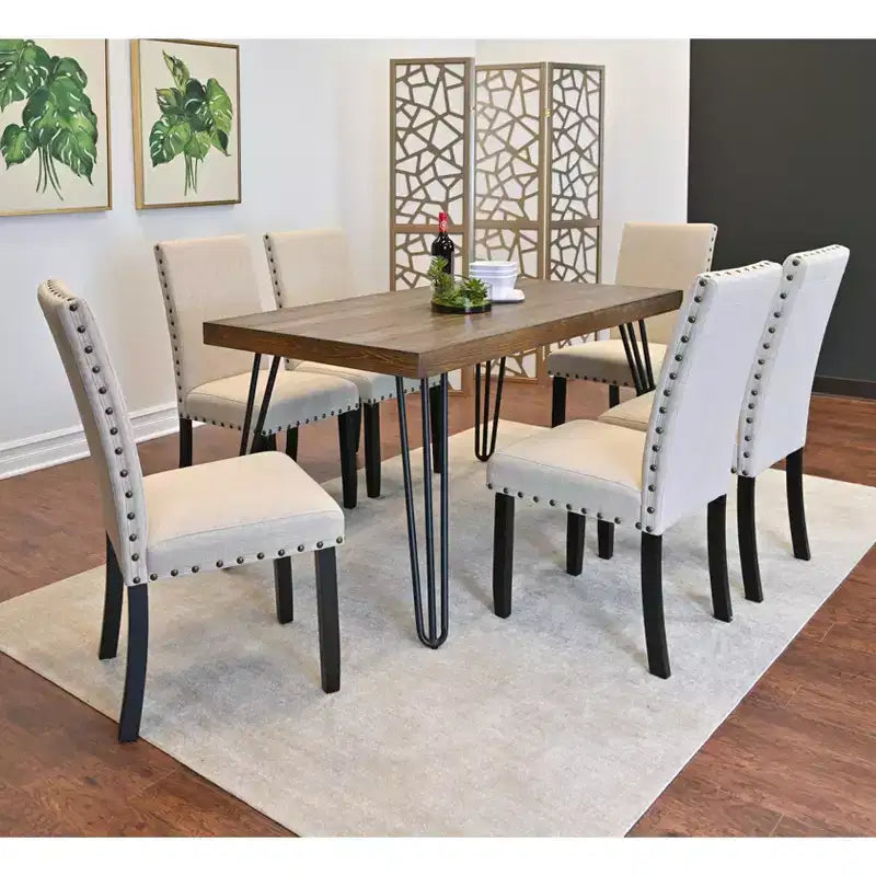 Ensemble de salle à manger Amisos 7 pièces, table à manger Hairpin avec 6 chaises, 3 options de couleur