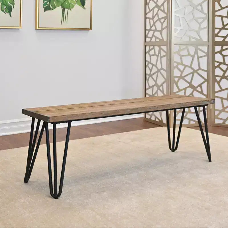 Ensemble de salle à manger Roundhill Furniture Arroyo, table à manger avec pieds épingles, 4 chaises à dossier croisé et banc, noir intense, 6 pièces