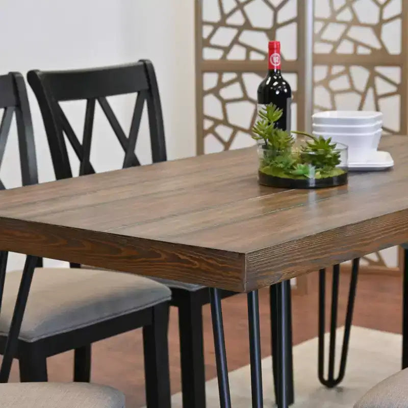 Ensemble de salle à manger Roundhill Furniture Arroyo, table à manger avec pieds épingles, 4 chaises à dossier croisé et banc, noir intense, 6 pièces