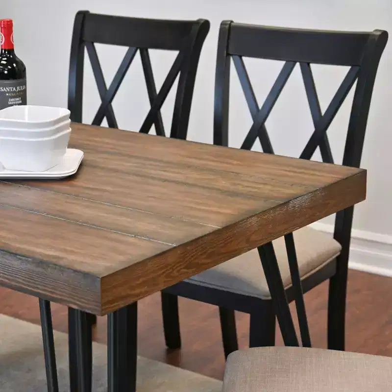 Ensemble de salle à manger Roundhill Furniture Arroyo, table à manger avec pieds épingles, 4 chaises à dossier croisé et banc, noir intense, 6 pièces
