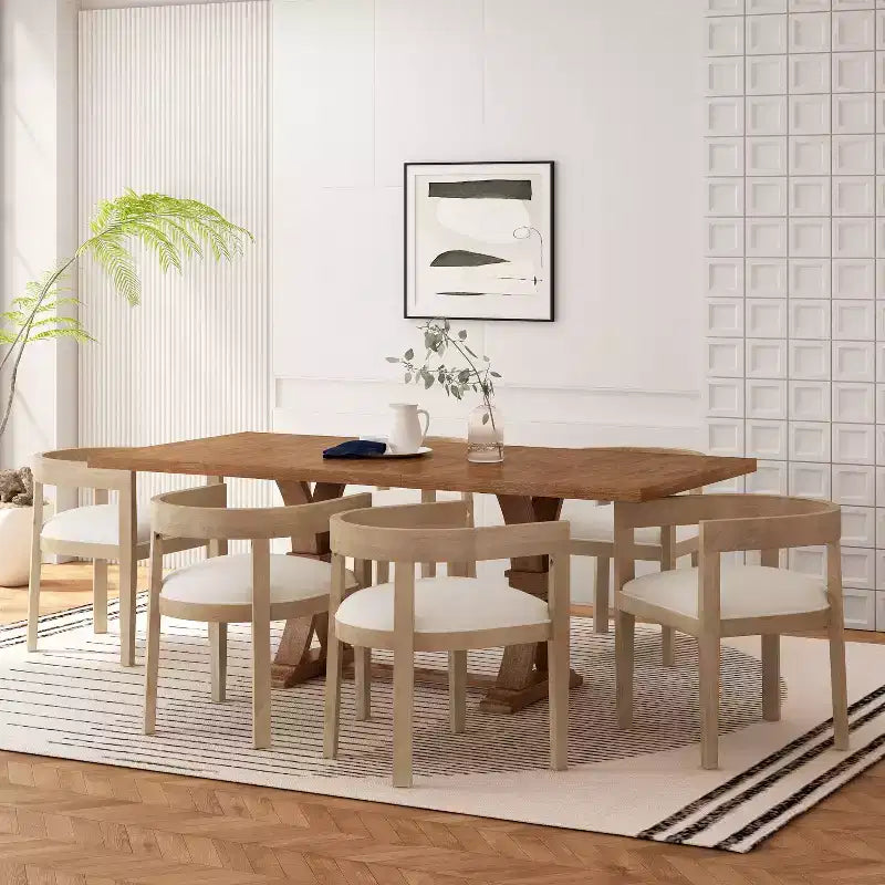 Christopher Knight Home Hudson Ensemble de salle à manger 7 pièces en bois rembourré extensible avec pied de table piédestal