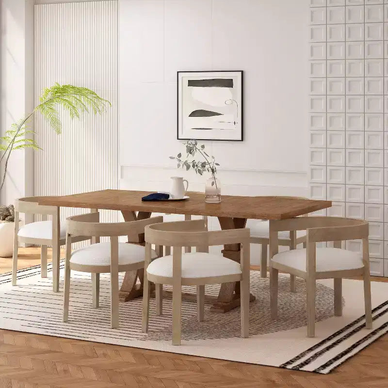 Christopher Knight Home Hudson Ensemble de salle à manger 7 pièces en bois rembourré extensible avec pied de table piédestal