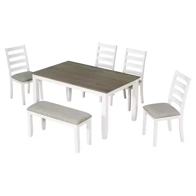 Ensemble de salle à manger Whisen de style rustique 6 pièces avec 4 chaises rembourrées et 1 banc