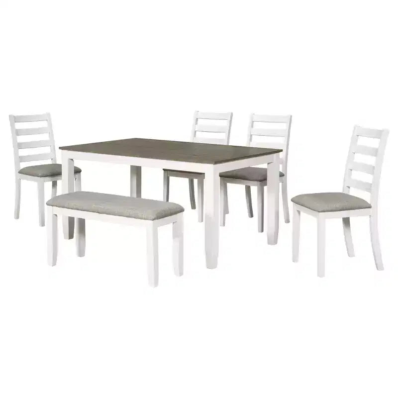 Ensemble de salle à manger Whisen de style rustique 6 pièces avec 4 chaises rembourrées et 1 banc