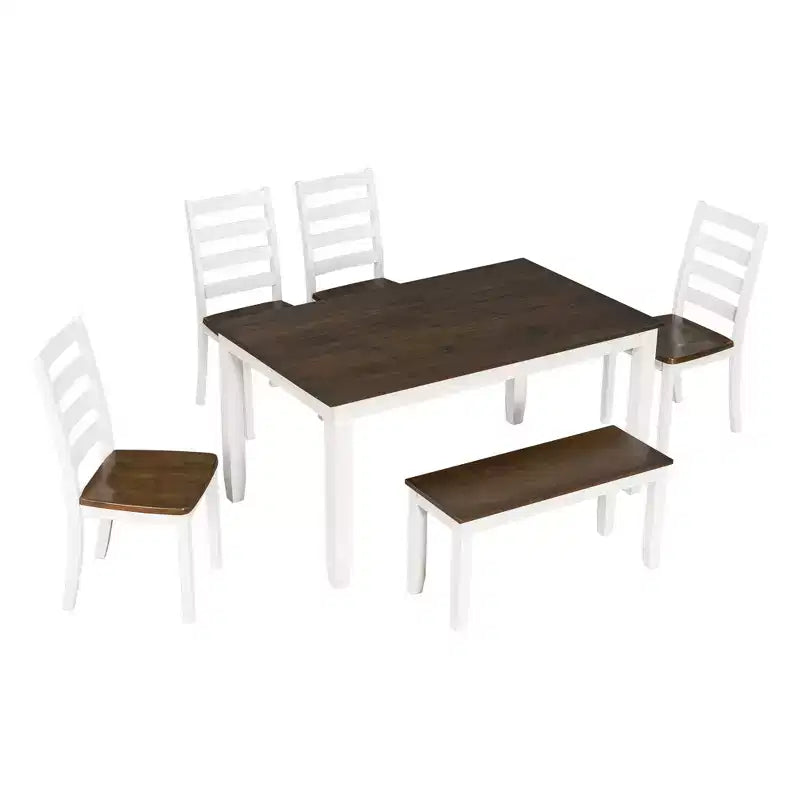 Ensemble de salle à manger Whisen de style rustique 6 pièces avec 4 chaises rembourrées et 1 banc