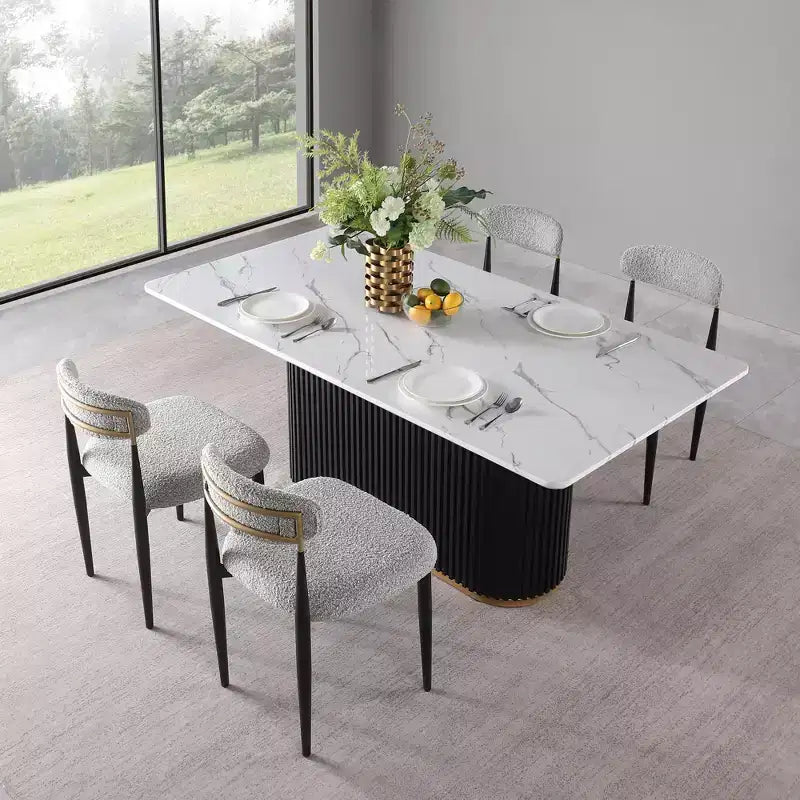 Modern 5-Piece Faux Marble Dining Table with Boucle Armless Chairs in Grey Dining Room Set for Kitchen -Morden Fort