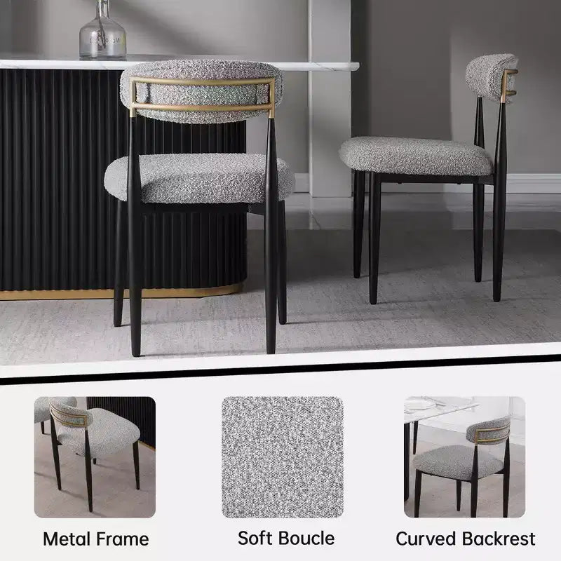 Ensemble de salle à manger moderne 5 pièces, table à manger en faux marbre avec chaises sans accoudoirs en tissu bouclé grises pour la cuisine - Morden Fort