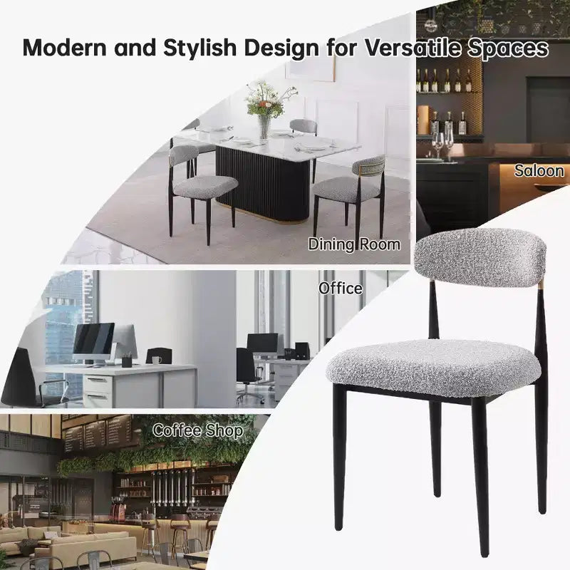 Ensemble de salle à manger moderne 5 pièces, table à manger en faux marbre avec chaises sans accoudoirs en tissu bouclé grises pour la cuisine - Morden Fort