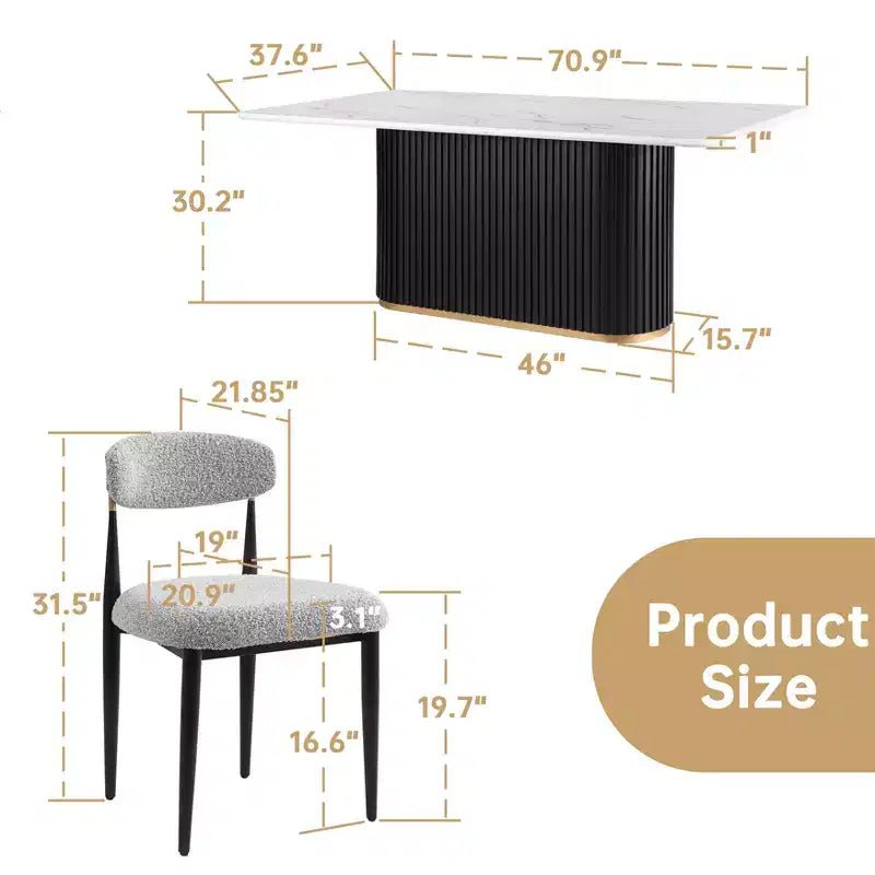Ensemble de salle à manger moderne 5 pièces, table à manger en faux marbre avec chaises sans accoudoirs en tissu bouclé grises pour la cuisine - Morden Fort