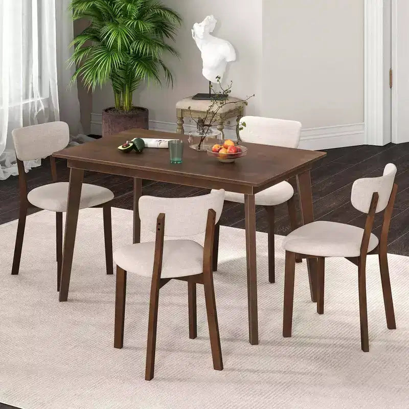 Ensemble table de salle à manger 5 pièces Costway pour 4 personnes, table en bois de style ferme et 4 chaises rembourrées