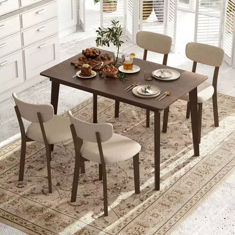 Ensemble table de salle à manger 5 pièces Costway pour 4 personnes, table en bois de style ferme et 4 chaises rembourrées