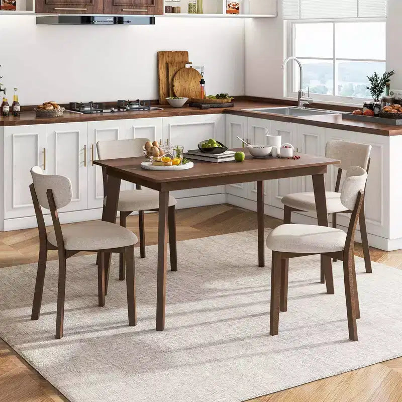 Ensemble table de salle à manger 5 pièces Costway pour 4 personnes, table en bois de style ferme et 4 chaises rembourrées