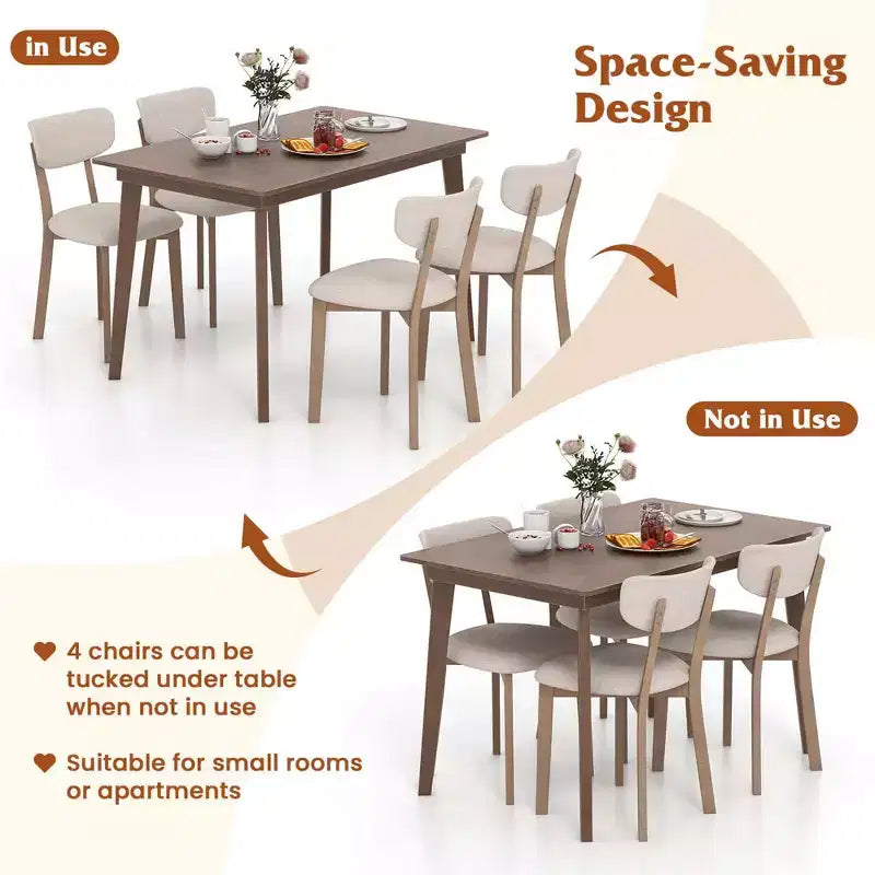 Ensemble table de salle à manger 5 pièces Costway pour 4 personnes, table en bois de style ferme et 4 chaises rembourrées