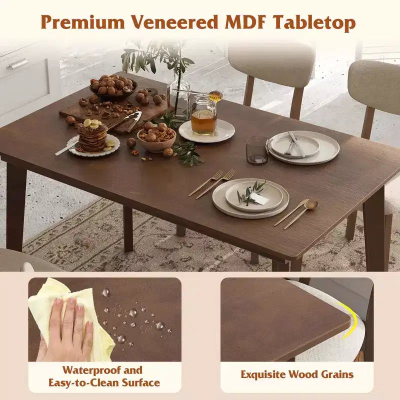 Ensemble table de salle à manger 5 pièces Costway pour 4 personnes, table en bois de style ferme et 4 chaises rembourrées
