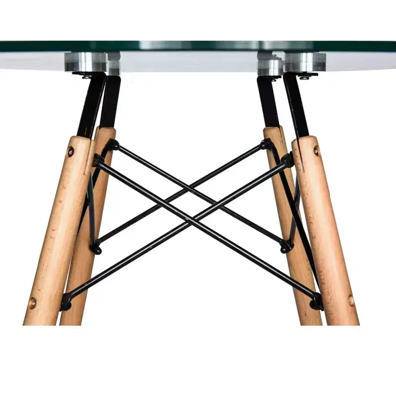 Ensemble de salle à manger 3 pièces Dover de LeisureMod – Table de bistrot ronde en verre transparent de 31 po avec 2 chaises en acrylique avec pieds en bois, cuisine et salle à manger modernes