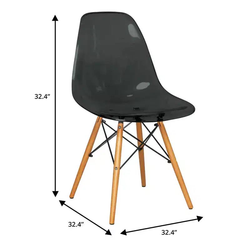 Ensemble de salle à manger 3 pièces Dover de LeisureMod – Table de bistrot ronde en verre transparent de 31 po avec 2 chaises en acrylique avec pieds en bois, cuisine et salle à manger modernes