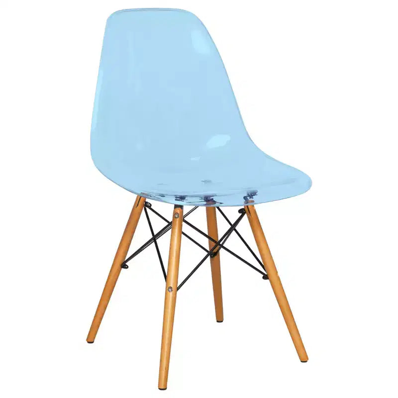 Ensemble de salle à manger 3 pièces Dover de LeisureMod – Table de bistrot ronde en verre transparent de 31 po avec 2 chaises en acrylique avec pieds en bois, cuisine et salle à manger modernes
