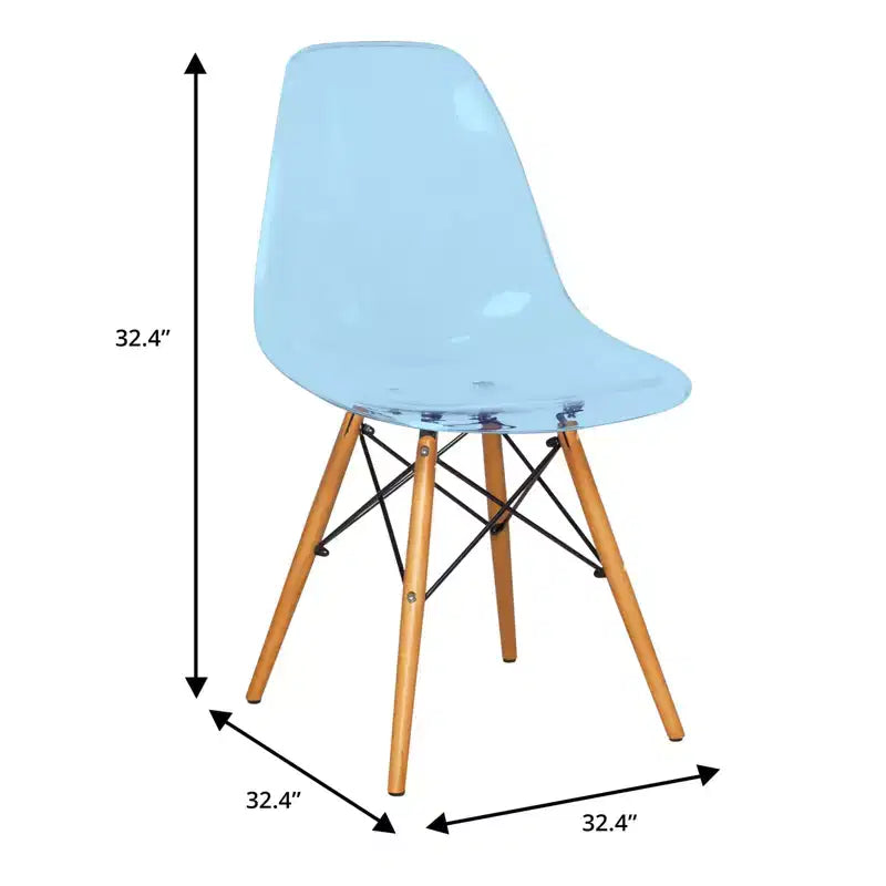 Ensemble de salle à manger 3 pièces Dover de LeisureMod – Table de bistrot ronde en verre transparent de 31 po avec 2 chaises en acrylique avec pieds en bois, cuisine et salle à manger modernes