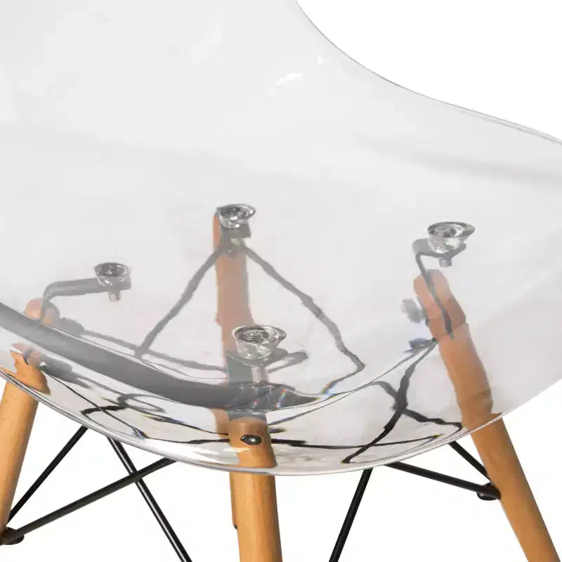 Ensemble de salle à manger 3 pièces Dover de LeisureMod – Table de bistrot ronde en verre transparent de 31 po avec 2 chaises en acrylique avec pieds en bois, cuisine et salle à manger modernes