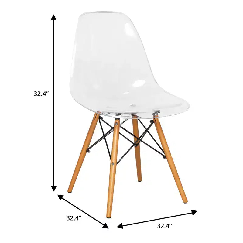 Ensemble de salle à manger 3 pièces Dover de LeisureMod – Table de bistrot ronde en verre transparent de 31 po avec 2 chaises en acrylique avec pieds en bois, cuisine et salle à manger modernes