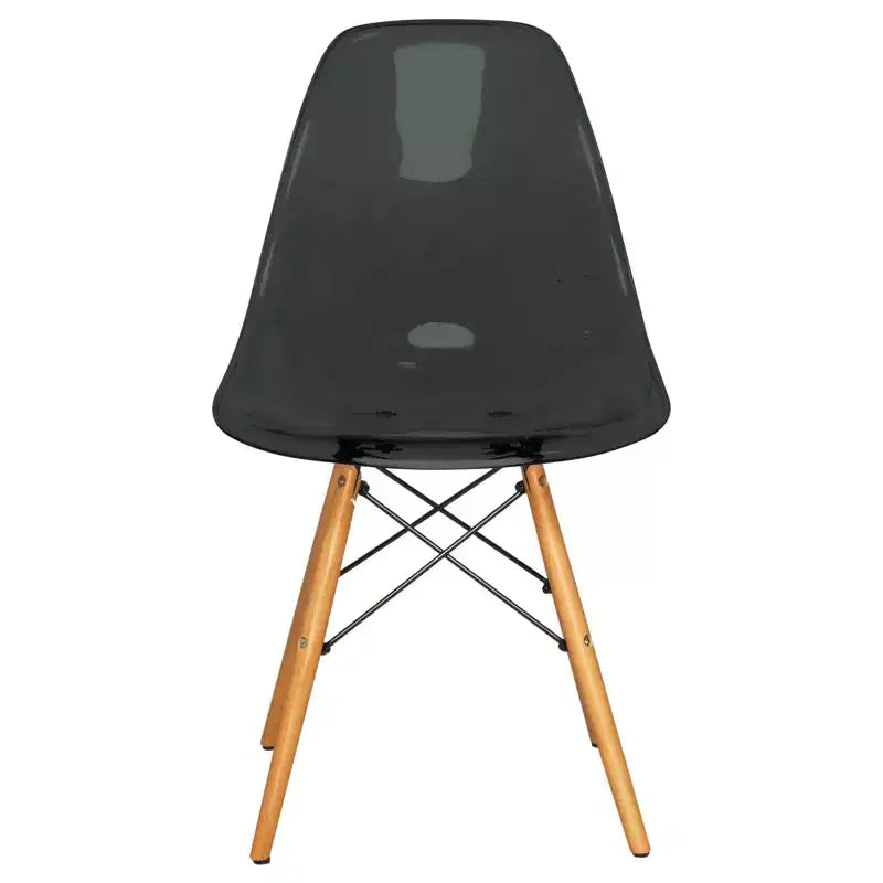 Ensemble de salle à manger 3 pièces Dover de LeisureMod – Table de bistrot ronde en verre transparent de 31 po avec 2 chaises en acrylique avec pieds en bois, cuisine et salle à manger modernes
