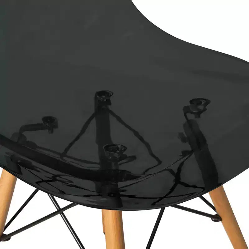 Ensemble de salle à manger 3 pièces Dover de LeisureMod – Table de bistrot ronde en verre transparent de 31 po avec 2 chaises en acrylique avec pieds en bois, cuisine et salle à manger modernes