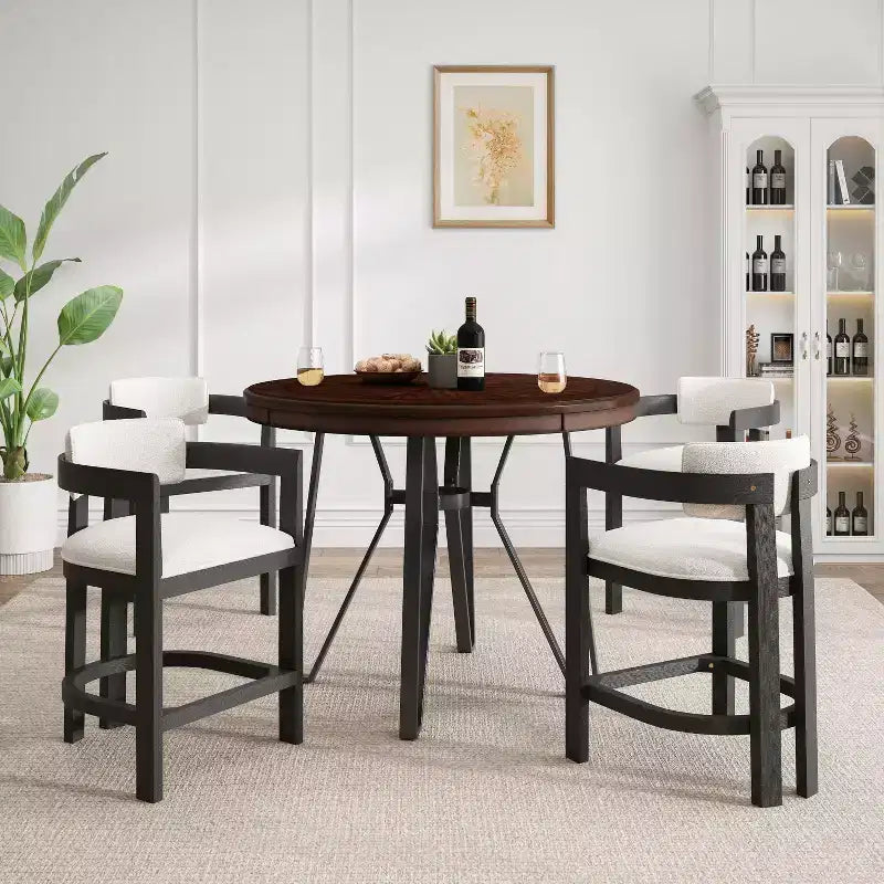 Christopher Knight Home Netia, ensemble de salle à manger moderne 5 pièces en métal et hévéa, hauteur comptoir, brun naturel