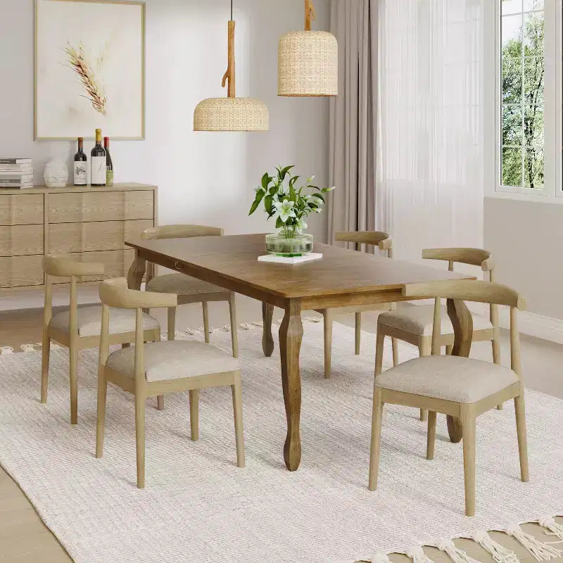 Ensemble de salle à manger 7 pièces Christopher Knight Home Aubrietta avec table extensible et chaises rembourrées, lin/naturel