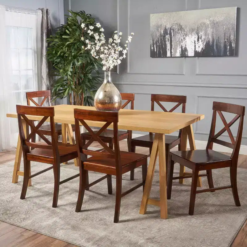 Christopher Knight Home Ensemble de salle à manger 7 pièces en bois d'acacia de style fermette Marseille avec chaises acajou foncé