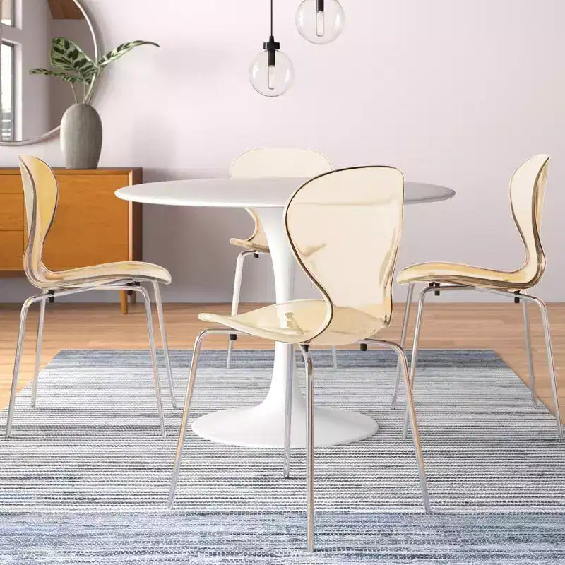 LeisureMod Bristol Ensemble de Salle à Manger 5 Pièces Blanc - Table Ronde et 4 Chaises de Salle à Manger Ergonomiques en Plastique