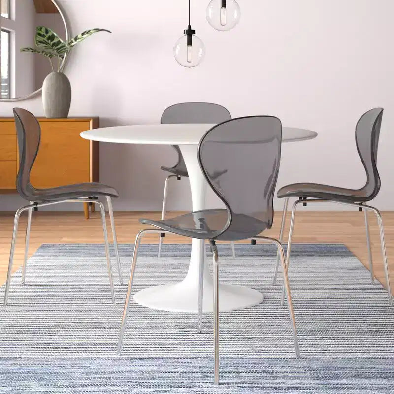 LeisureMod Bristol Ensemble de Salle à Manger 5 Pièces Blanc - Table Ronde et 4 Chaises de Salle à Manger Ergonomiques en Plastique
