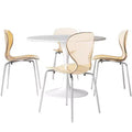 LeisureMod Bristol 5-Piece White Dining Room Set - Round Table and 4 Ergonomic Plastic Dining Chairs