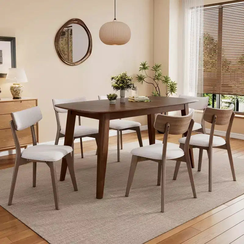 Ensemble de salle à manger rembourré Christopher Knight Home Walton 7 pièces en bois d'hévéa de style milieu de siècle