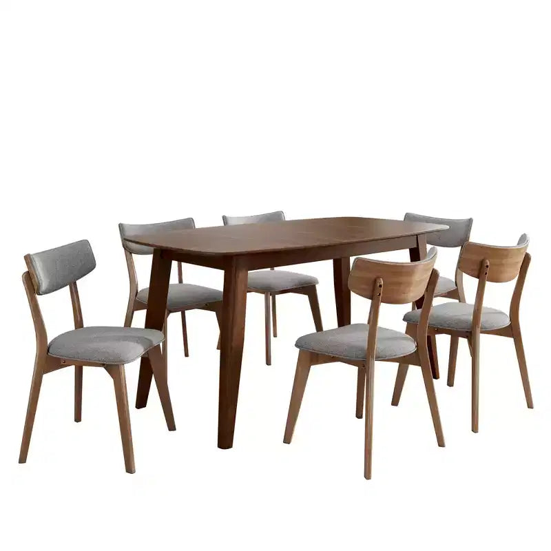 Ensemble de salle à manger rembourré Christopher Knight Home Walton 7 pièces en bois d'hévéa de style milieu de siècle