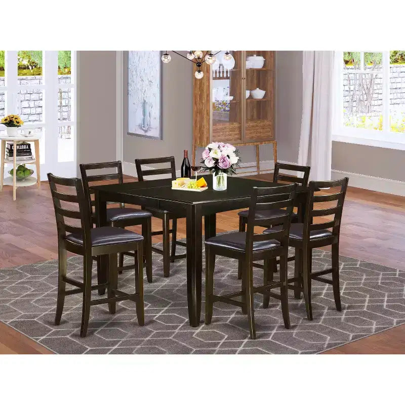 HomeStock Counter Height Dining Set Pub Table & 4/6 Chairs 54x54 Inch Kitchen Set