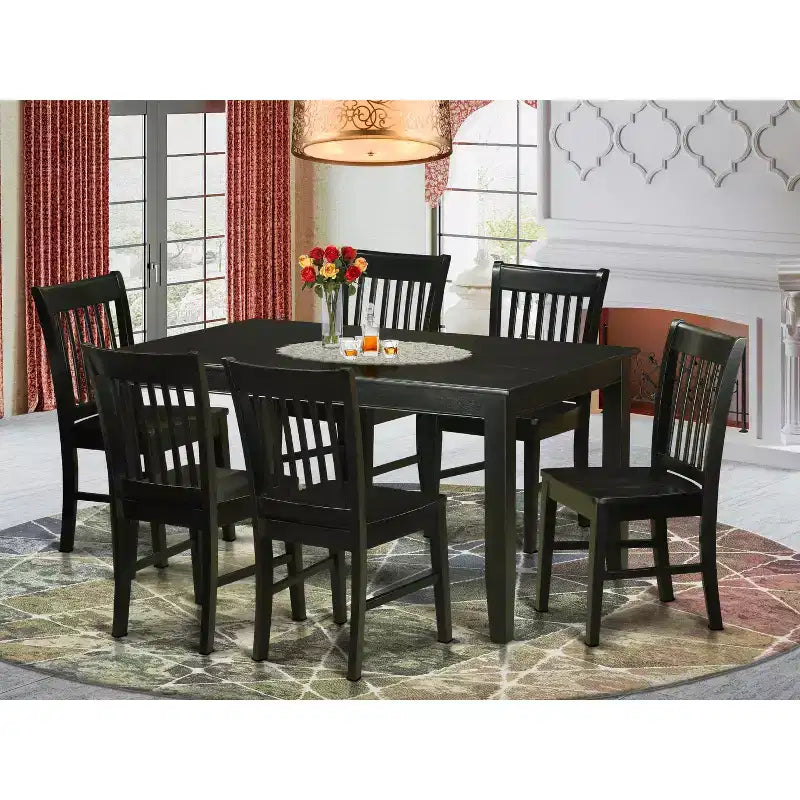 HomeStock Rectangle Wood Dining Table Set Black