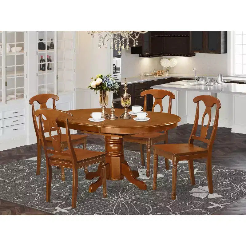 HomeStock Dining Table Set With Butterfly Leaf And Chairs Oval Style