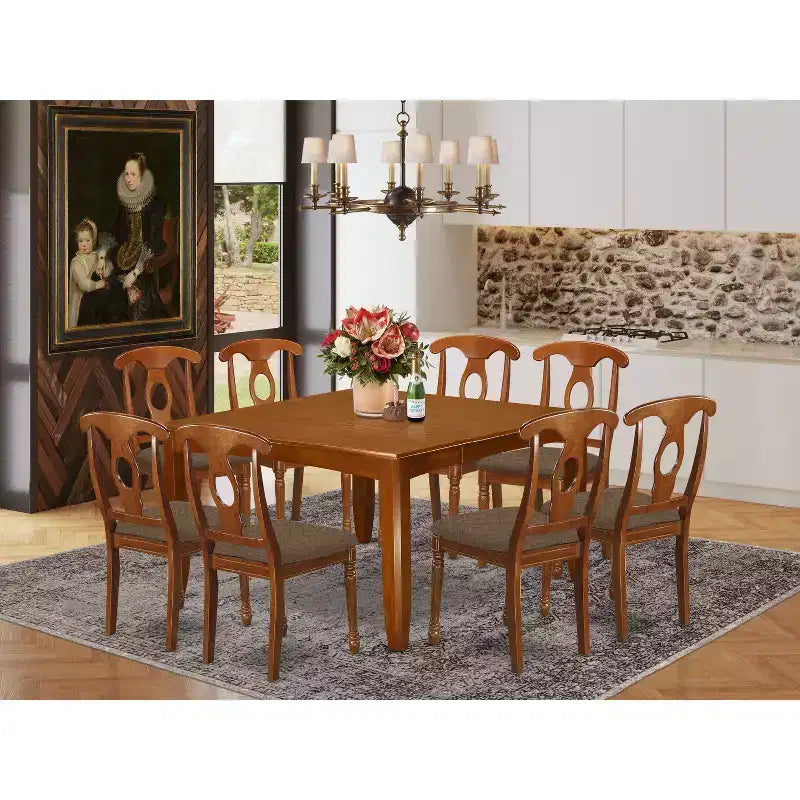 Traditional Dining Room Set Table With Leaf And Dinette Chairs