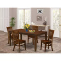 HomeStock Dining Table Set With Butterfly Leaf & 4 Linen Chairs - Espresso Finish