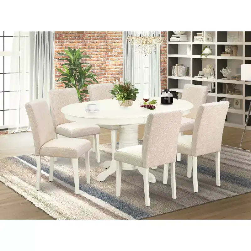 HomeStock Oval Kitchen Dining Table Set Linen White