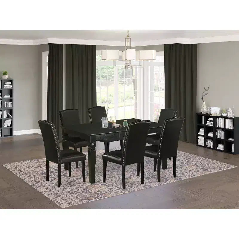 HomeStock 7 Piece Dining Table Set Modern Black Finish