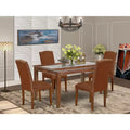 HomeStock 5 Piece Dining Table Set Brown Parsons Kitchen Table