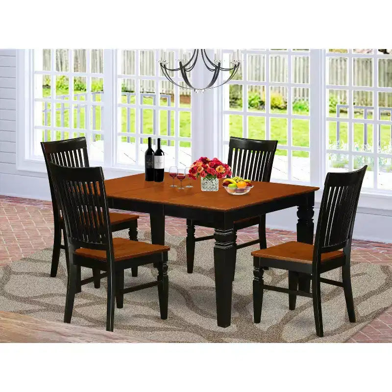 HomeStock 5 Piece Dining Set Rectangle Table & 4 Chairs Cherry Black