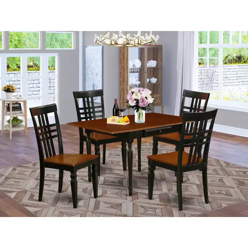 HomeStock 5 Piece Dining Room Set Rectangle Table with Chairs Black Cherry