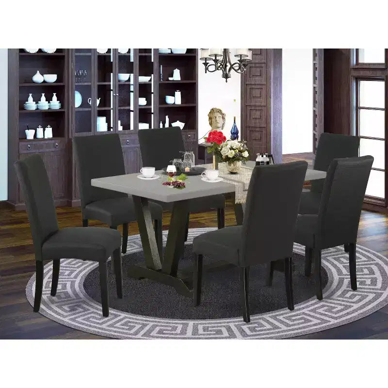 Ensemble de salle à manger rectangulaire HomeStock 7 pièces multicolore avec chaises en tissu de lin