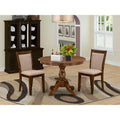 HomeStock Round Dining Table Set Antique Walnut Linen Chairs