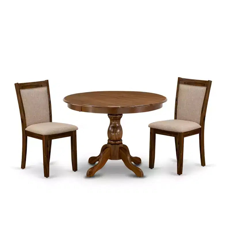 Ensemble de salle à manger HomeStock : table ronde en noyer antique et chaises en lin