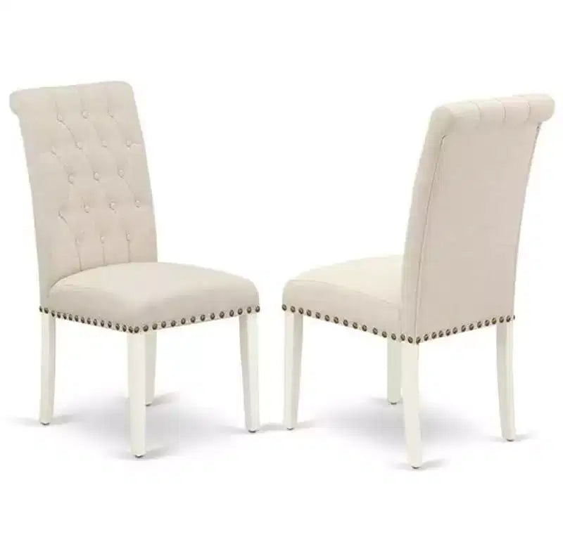 Ensemble table de cuisine 7 pièces HomeStock, chaises Parson en lin blanc