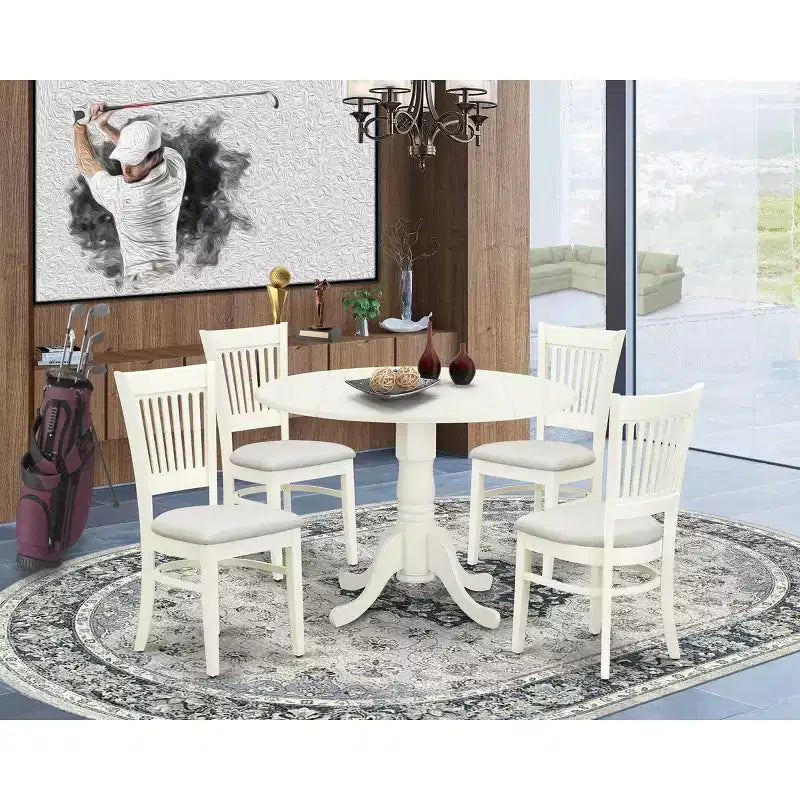 Ensemble de salle à manger 5 pièces rond HomeStock blanc lin